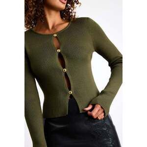 Lulus Mahita Olive Green Ribbed Cutout Button-front Long Sleeve Top - Size M